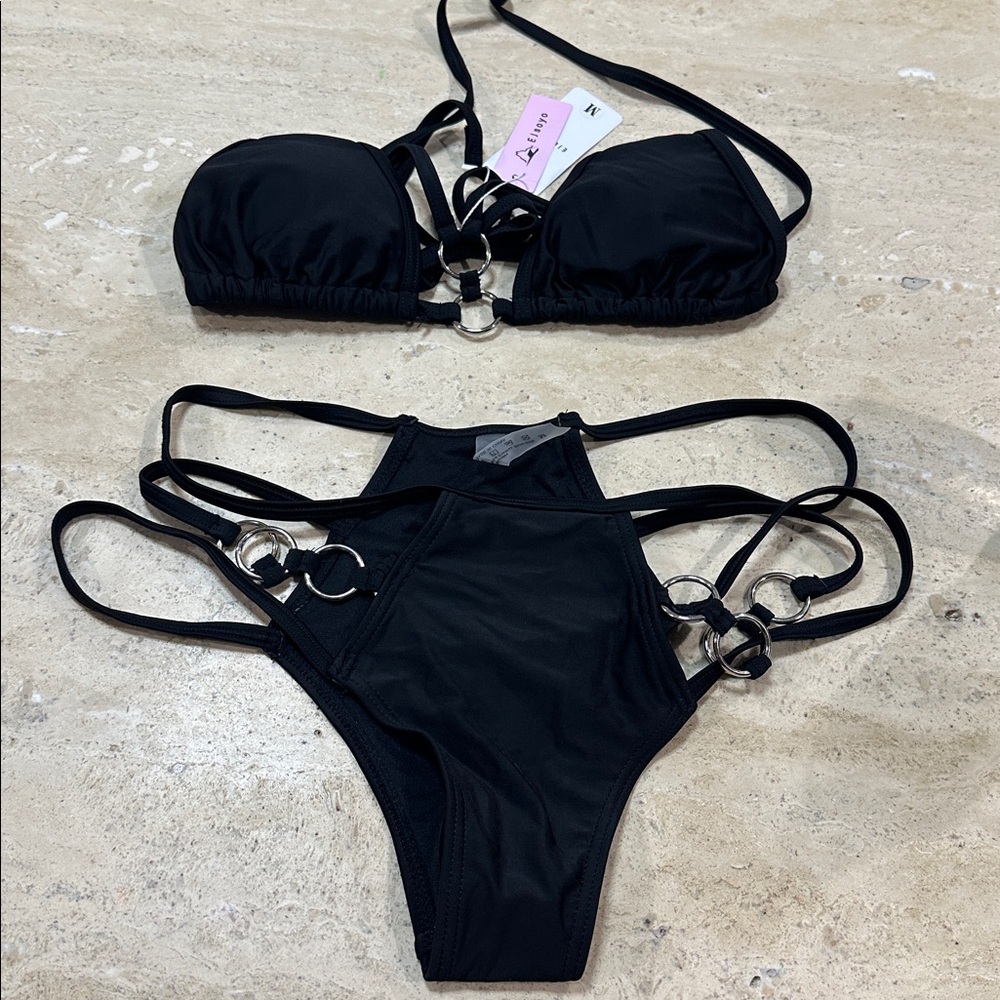 Women's Black Sexy Bikini Set Cheeky Swimsuit Two Piece NWT M - Picture 3 of 3